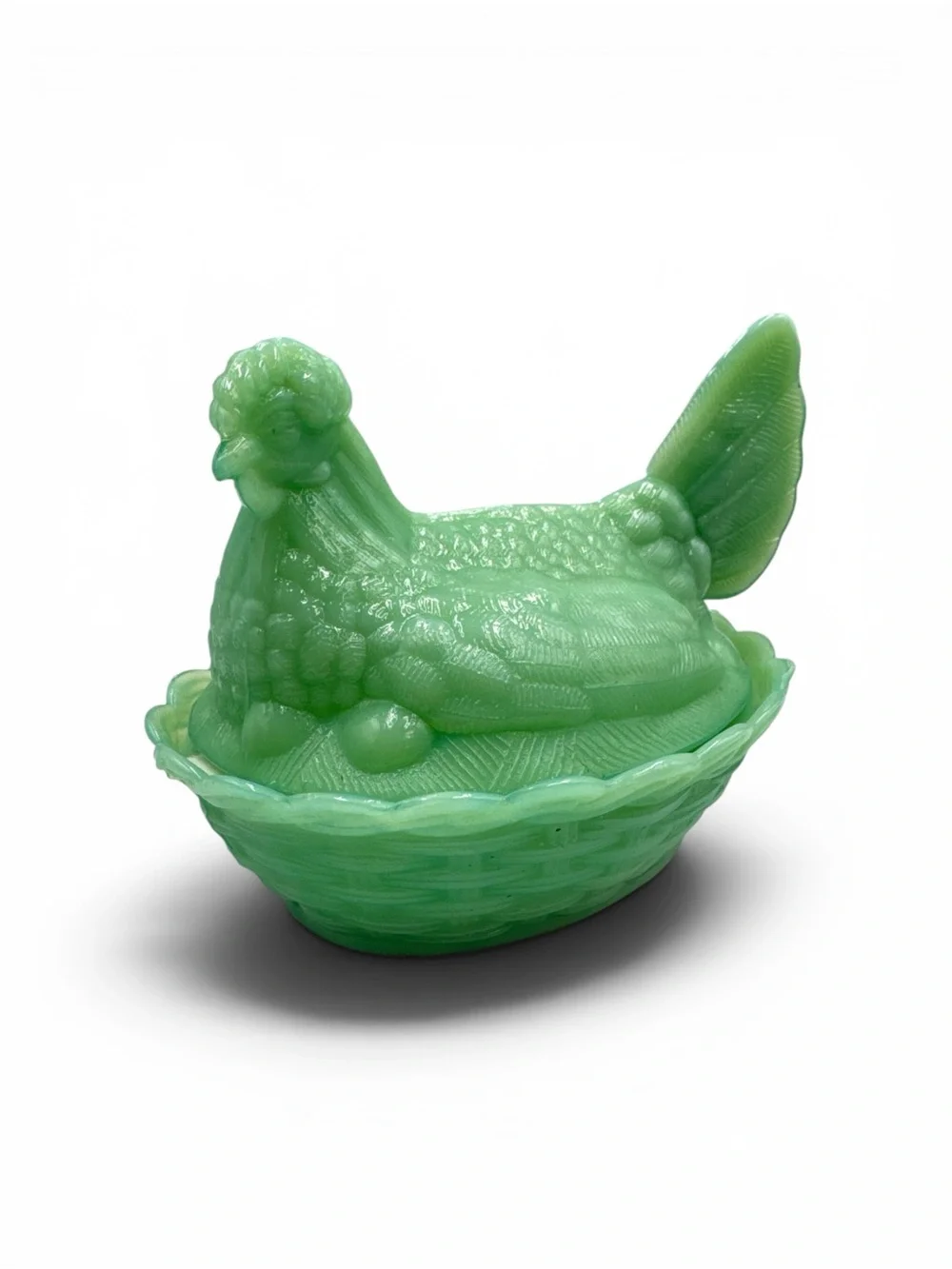 Vintage Mosser Jadeite Green Hen on Nest Covered Dish Chicken Mint Condition 6”